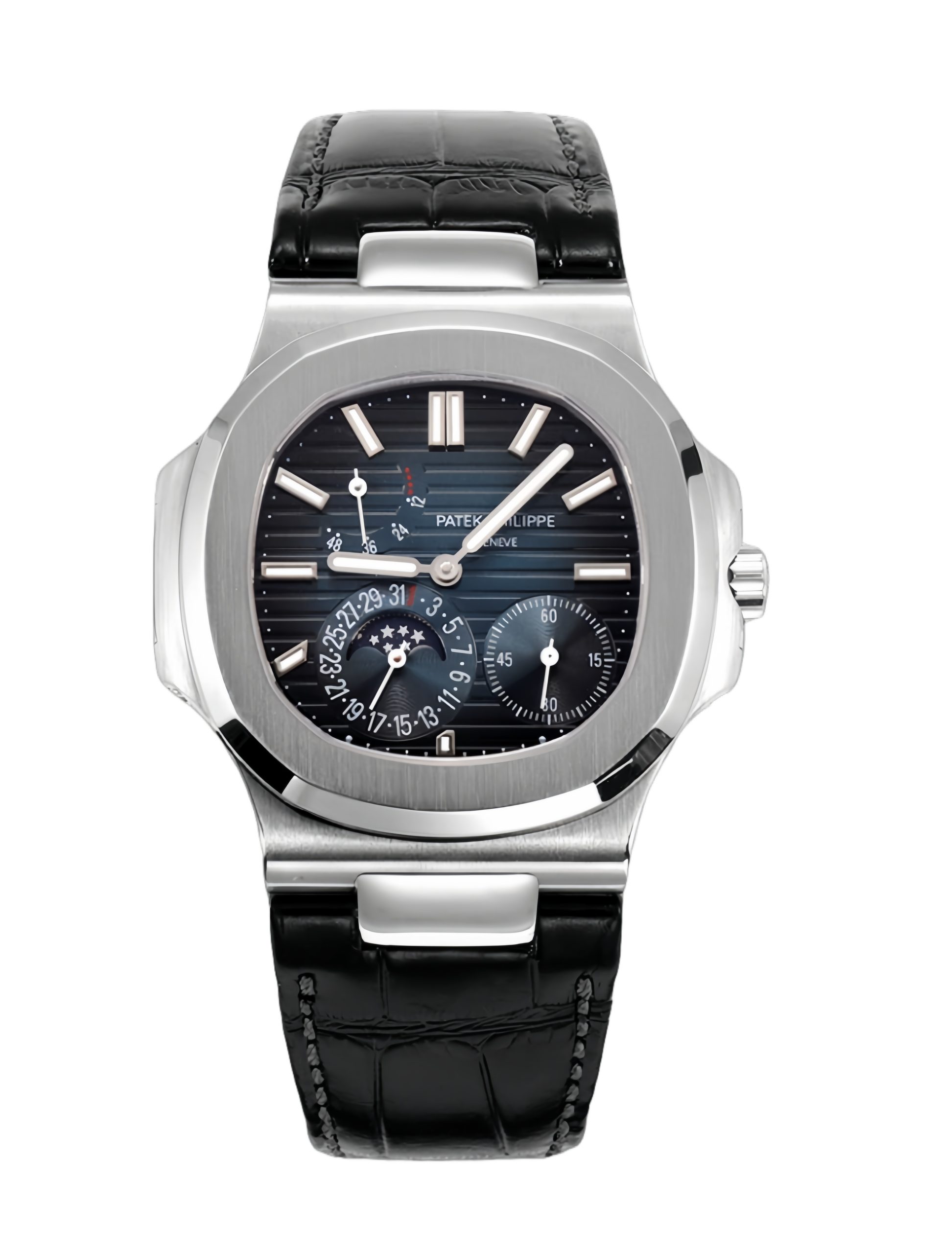 【Super Clone】Patek Philippe Nautilus Moon Phases Rose & White Gold Slate Blue Sunburst 5712GR 001