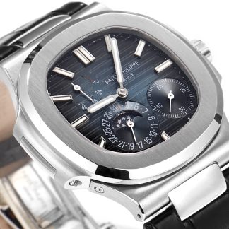 【Super Clone】Patek Philippe Nautilus Moon Phases Rose & White Gold Slate Blue Sunburst 5712GR 001