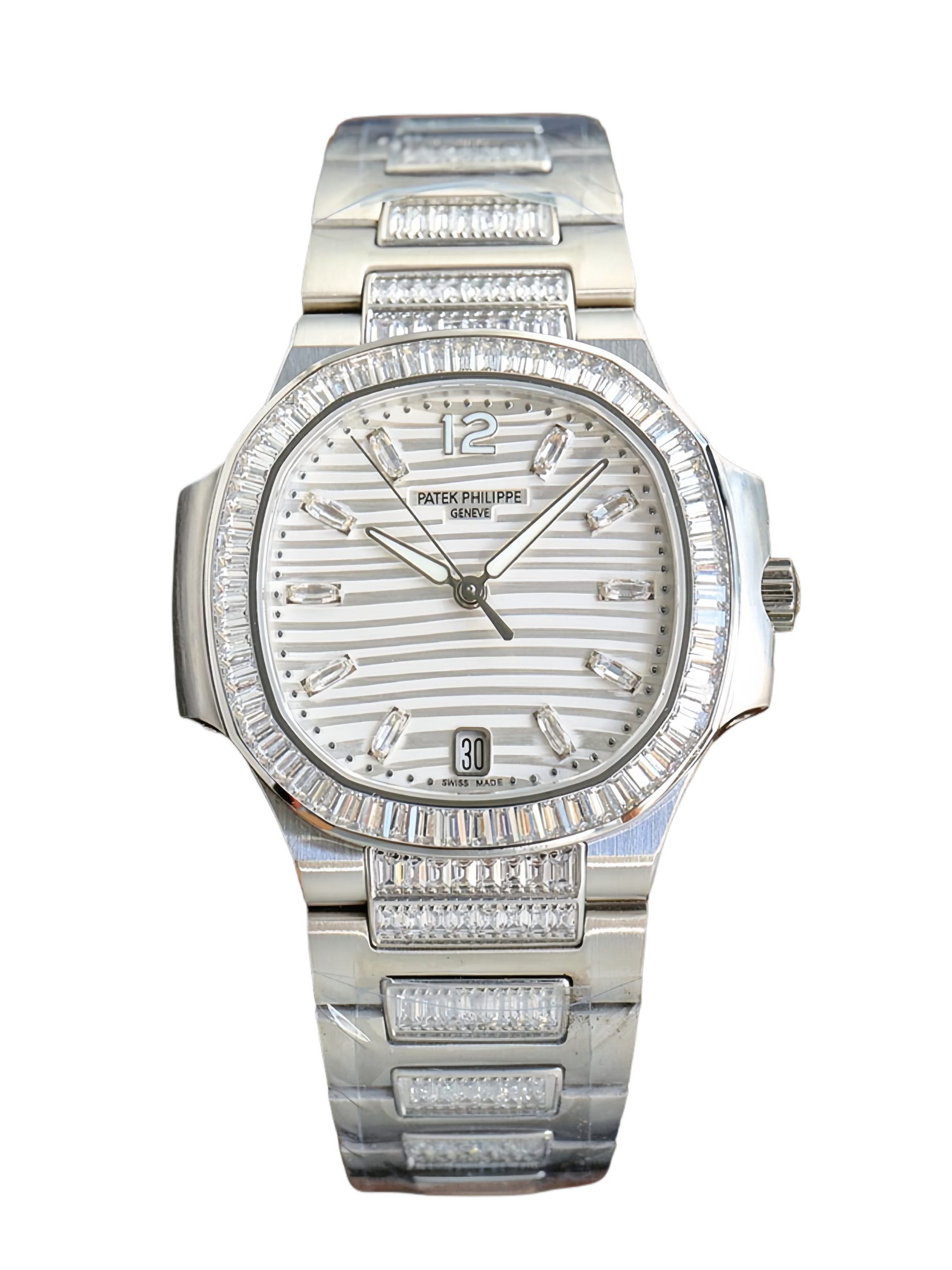 【Super Clone】Patek Philippe Nautilus Ladies White Gold Diamond Bezel 7118