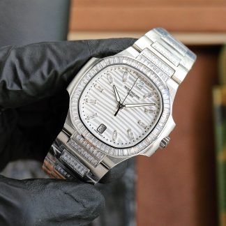 【Super Clone】Patek Philippe Nautilus Ladies White Gold Diamond Bezel 7118