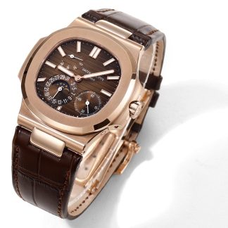 【Super Clone】Patek Philippe Nautilus Moon Phases Rose & White Gold Slate Brown Dial 5712GR 001
