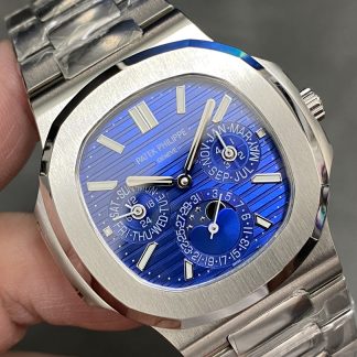 【Super Clone】Patek Philippe Nautilus Perpetual Calendar White Gold Blue Dial 5740 1G 001 40mm