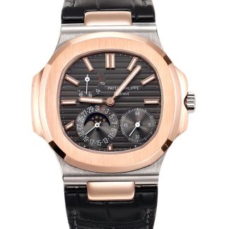【Super Clone】Patek Philippe Nautilus Moon Phases Rose & White Gold Slate Grey Dial 5712GR 001