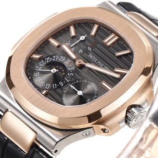 【Super Clone】Patek Philippe Nautilus Moon Phases Rose & White Gold Slate Grey Dial 5712GR 001