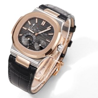 【Super Clone】Patek Philippe Nautilus Moon Phases Rose & White Gold Slate Grey Dial 5712GR 001