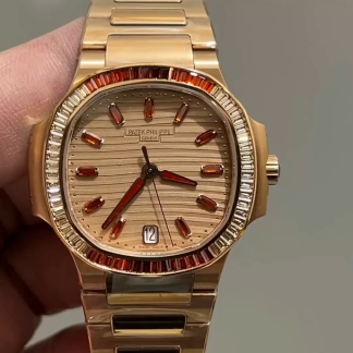 【Super Clone】Patek Philippe Nautilus Ladies Rose Gold Gemset Bezel 7118 1300R 001