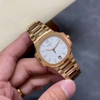 【Super Clone】Patek Philippe Nautilus Ladies Rose Gold & Yellow Gold Silver Dial 7118 1R 001 35.2mm