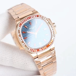 【Super Clone】Patek Philippe Nautilus Ladies Rose Gold Blue Dial 7118 35.2mm