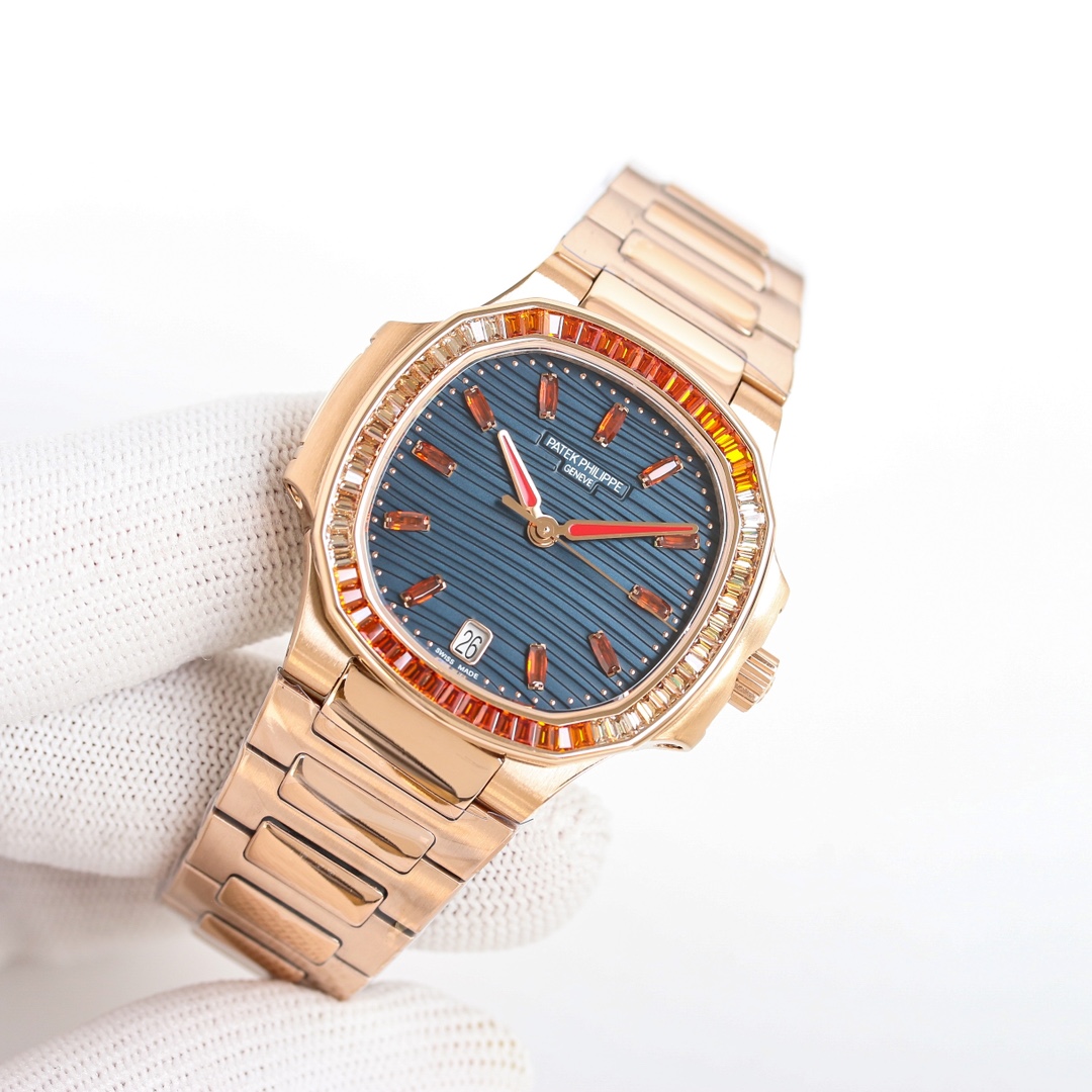 【Super Clone】Patek Philippe Nautilus Ladies Rose Gold Blue Dial 7118 35.2mm