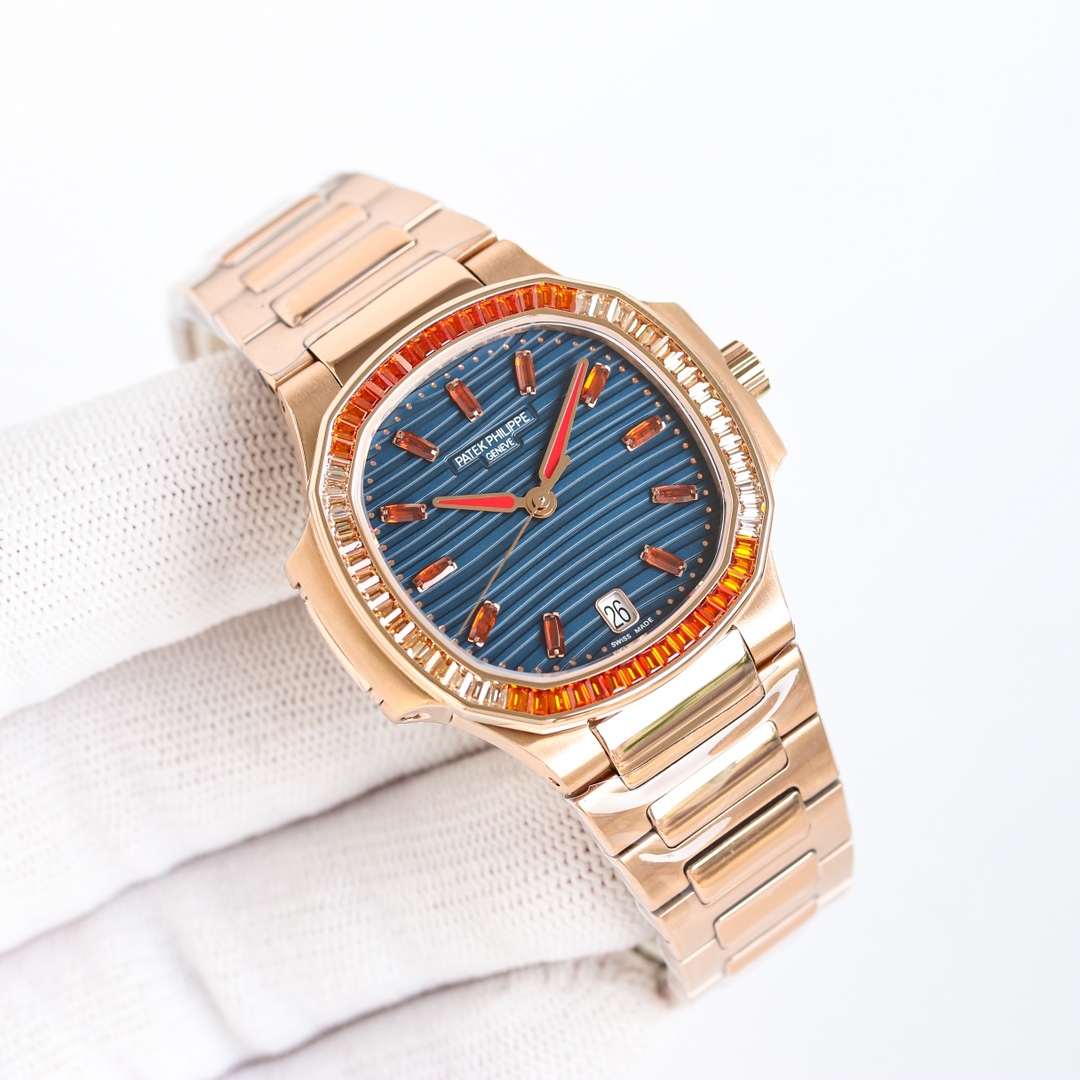 【Super Clone】Patek Philippe Nautilus Ladies Rose Gold Blue Dial 7118 35.2mm