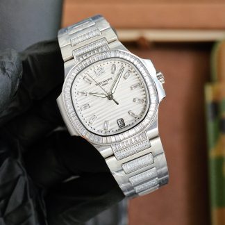【Super Clone】Patek Philippe Nautilus Ladies White Gold Diamond Bezel 7118