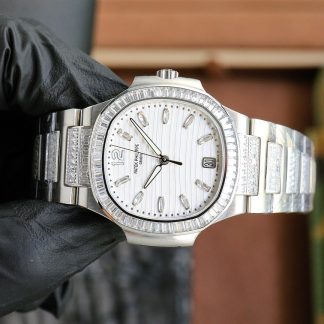 【Super Clone】Patek Philippe Nautilus Ladies White Gold Diamond Bezel 7118