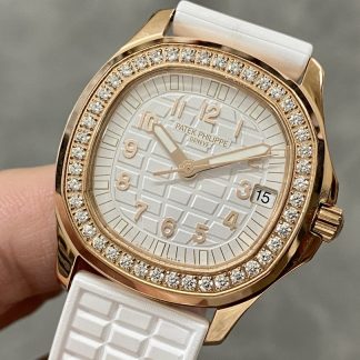 【Super Clone】Replica Patek Philippe Aquanaut Rose Gold White Dial 5068R 010 36mm Lady Watch