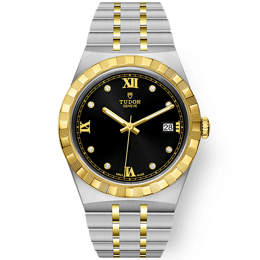 【Super Clone】TUDOR Royal 38mm Two-Tone Black Diamond Dial Automatic Bracelet Watch M28503-0004