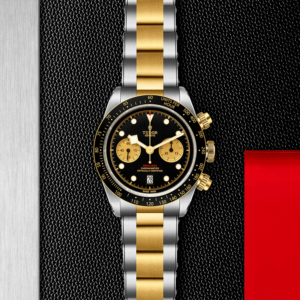 【Super Clone】TUDOR Black Bay S&G 41mm Black/Gold Dial Men's Chronograph Bracelet Watch M79363N-0001