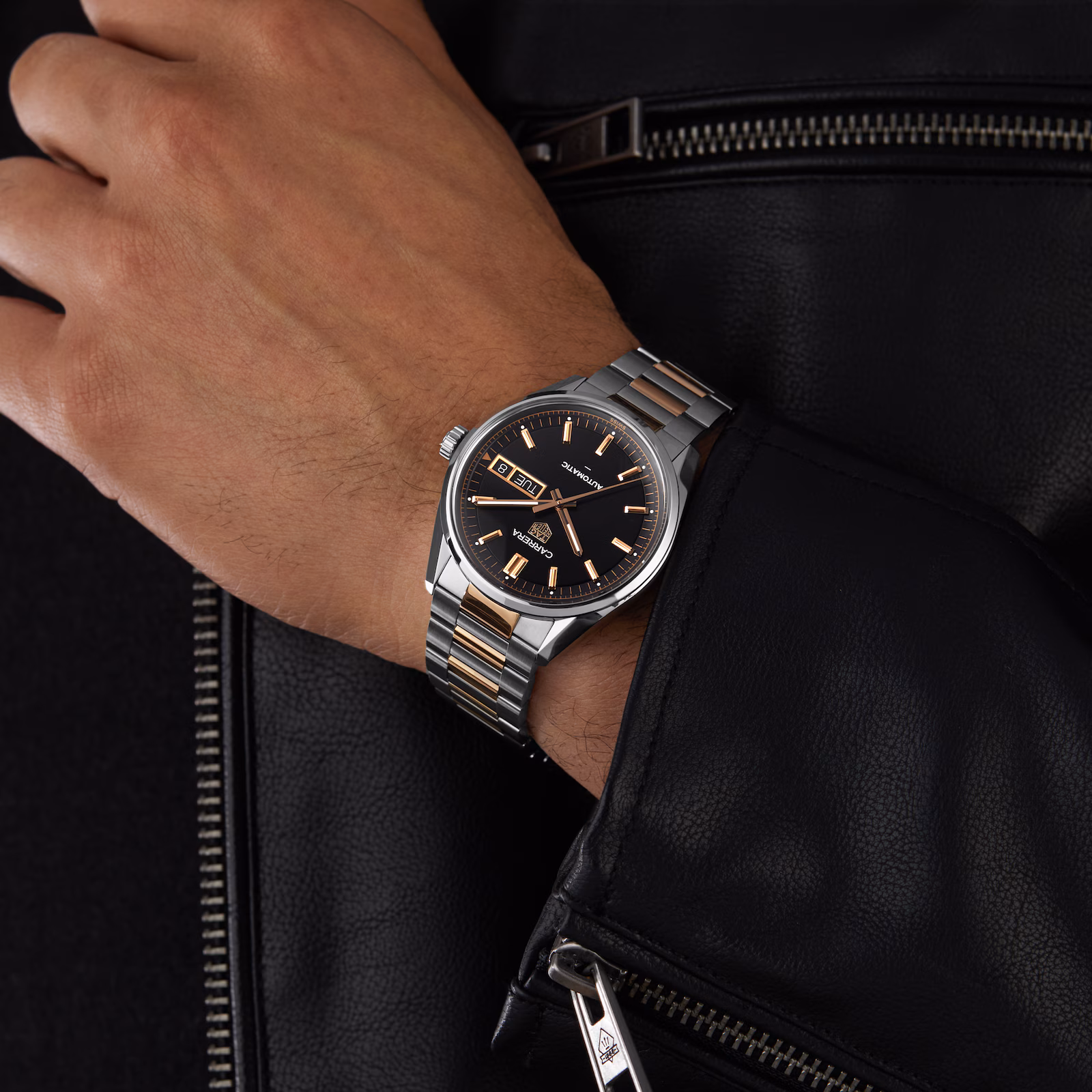 【Super Clone】TAG Heuer Carrera Day-Date 41mm Mens Watch Black Rose Gold WDA2111.BD0001