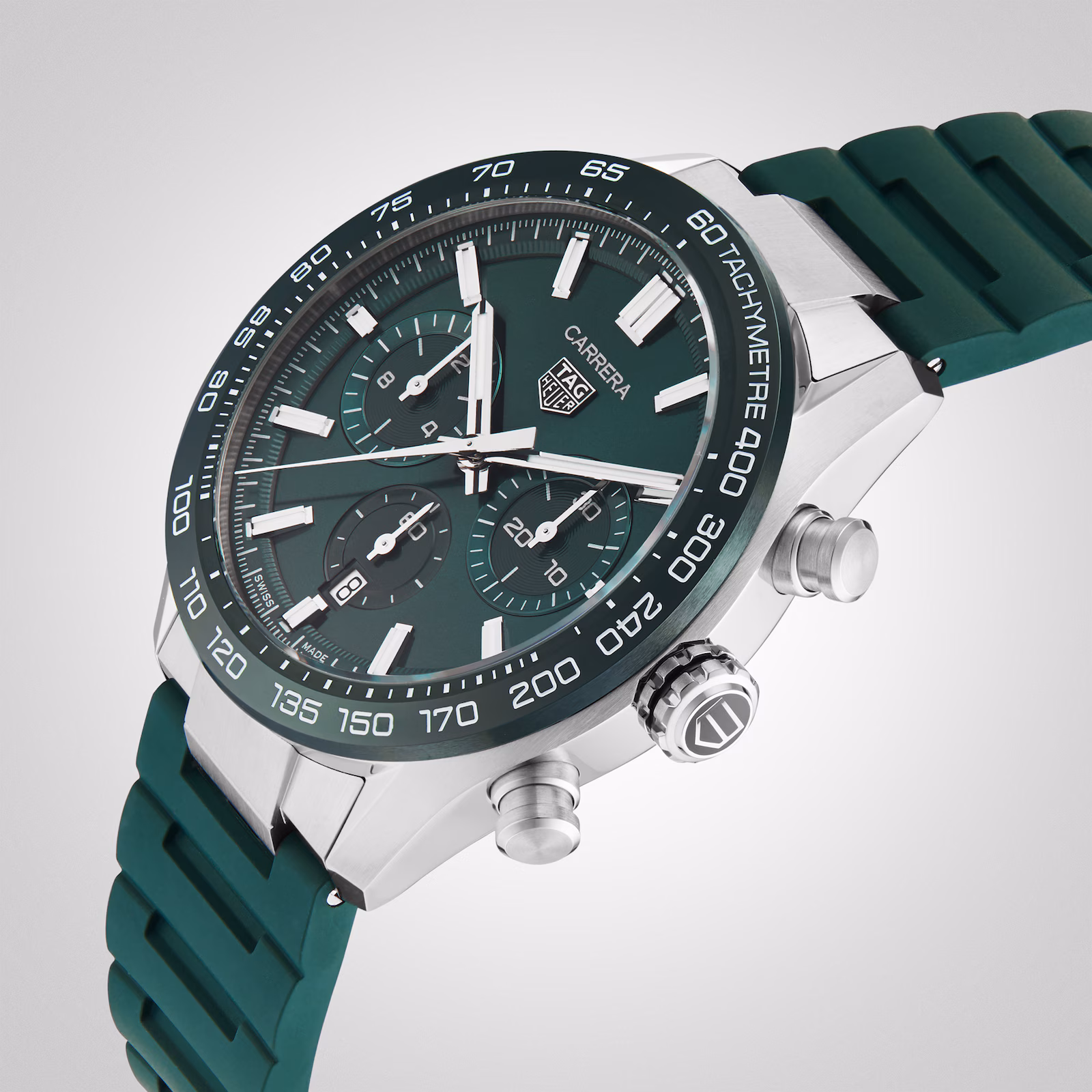 【Super Clone】TAG Heuer Carrera Chronograph 44mm Mens Watch Green Rubber CBN2A1N.FT6238