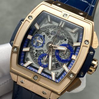 【Super Clone】Hublot Spirit of Big Bang Chronograph King Gold Blue Leather Men's Watch 641.OX.7180.LR
