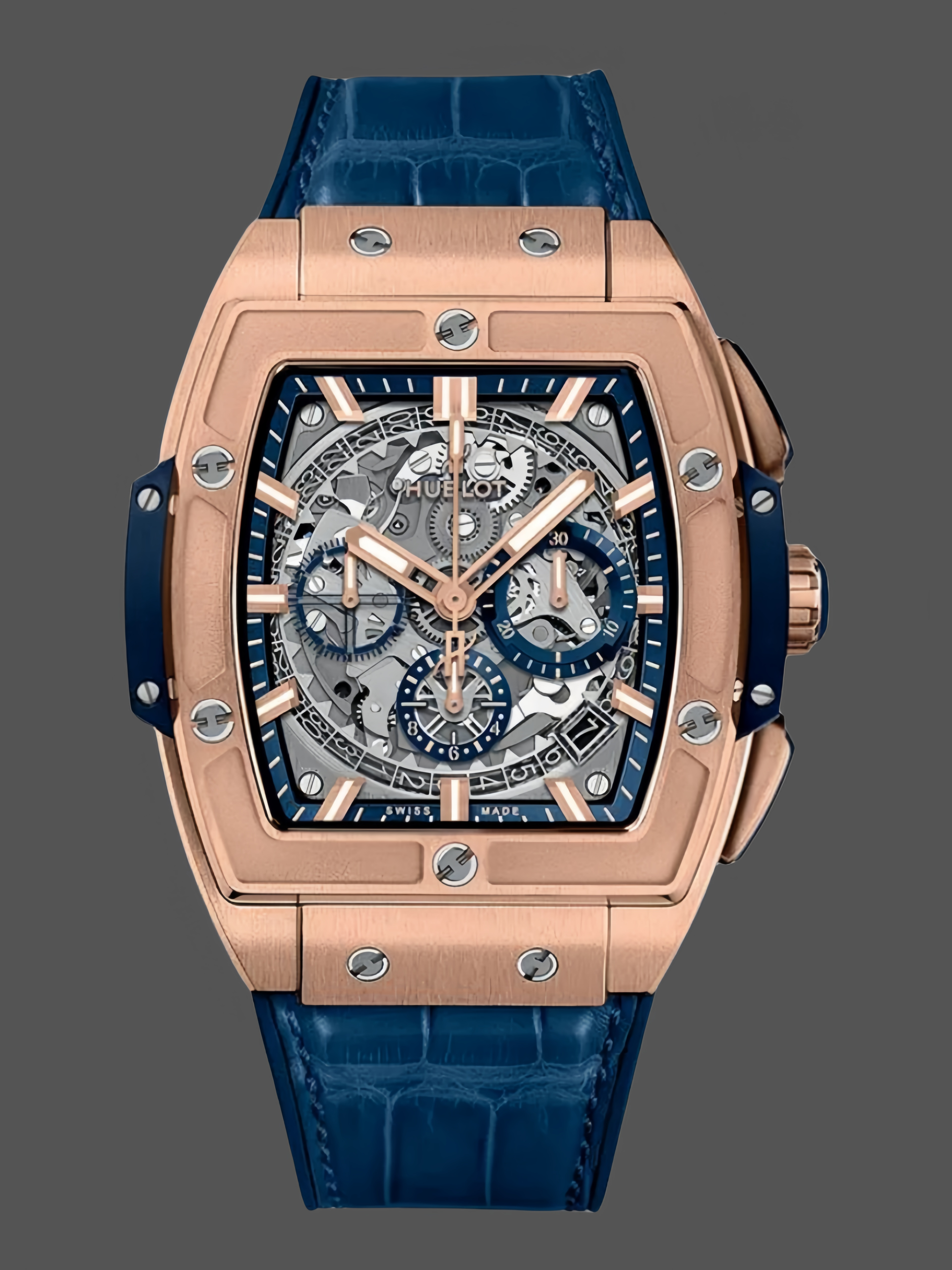 【Super Clone】Hublot Spirit of Big Bang Chronograph King Gold Blue Leather Men's Watch 641.OX.7180.LR