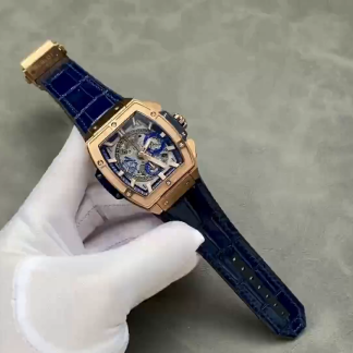 【Super Clone】Hublot Spirit of Big Bang Chronograph King Gold Blue Leather Men's Watch 641.OX.7180.LR