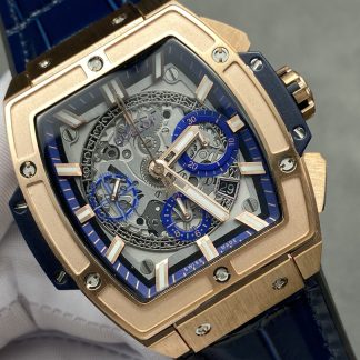 【Super Clone】Hublot Spirit of Big Bang Chronograph King Gold Blue Leather Men's Watch 641.OX.7180.LR