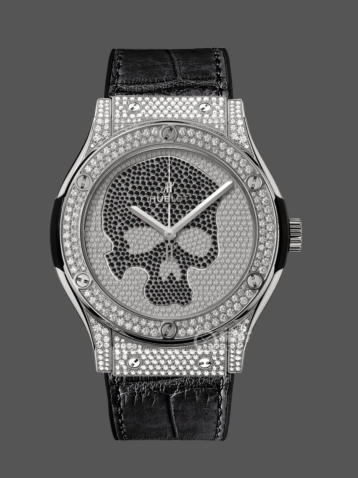 【Super Clone】Hublot Classic Fusion Skull Titanium Full Pave 511.NX.9000.LR.1704.SKULL 45mm