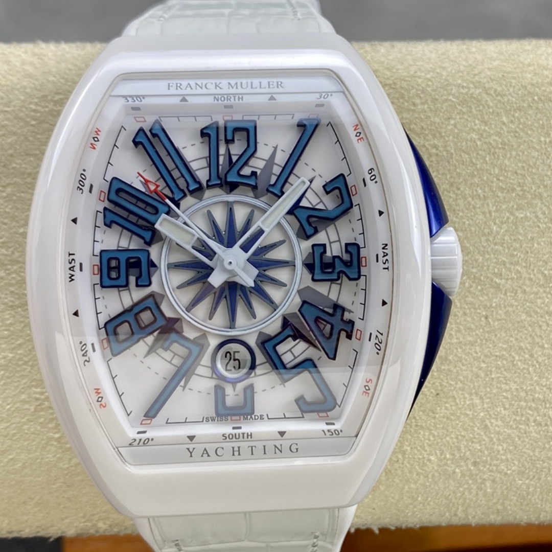 【Super Clone】Swiss Franck Muller Framulan V45 White Ceramic Yacht Model Blue Number