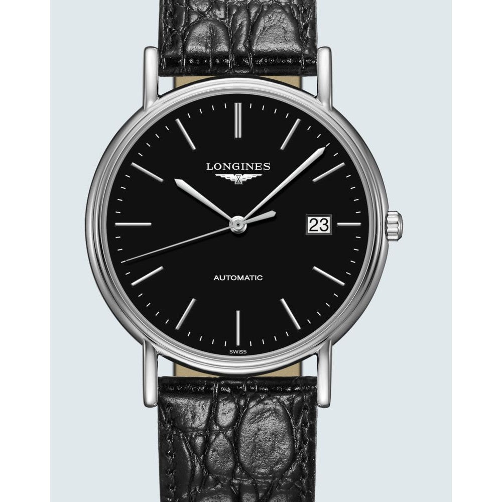 【Super Clone】Longines Men's L4.921.4.52.2  Presence Black Leather Watch