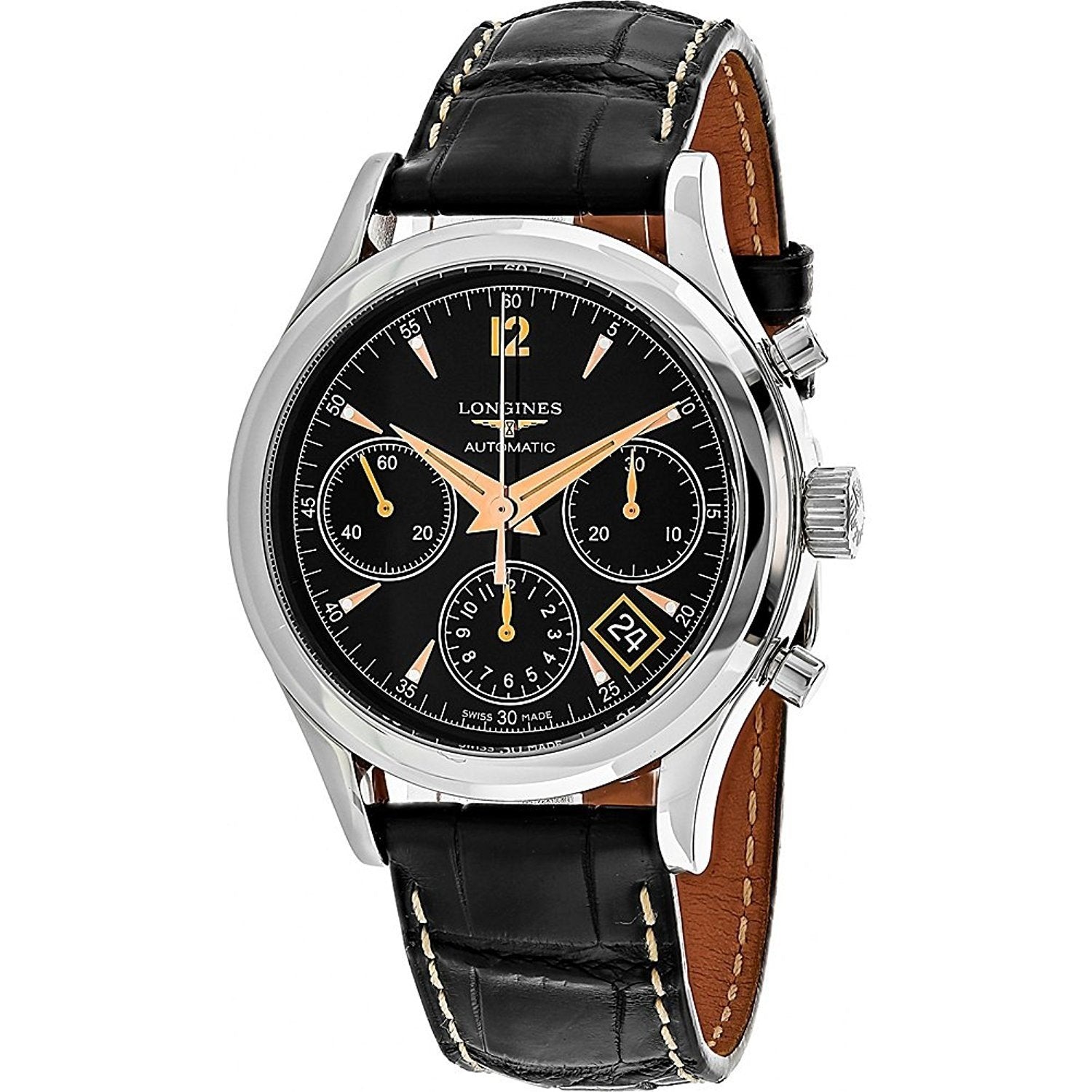 【Super Clone】Longines Men's L27424560 Flagship Heritage Chronograph Automatic Black Leather Watch