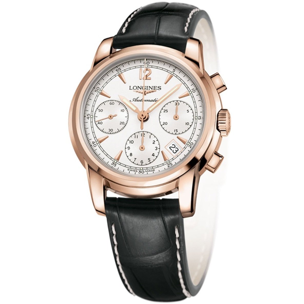【Super Clone】Longines Men's L27538723 The Saint-Imier 18kt Rose Gold Chronograph Automatic Black Leather Watch