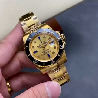 【Super Clone】Rolex Submariner 40 18k Champagne Diamond Dial Black Bezel 16613T Gold Watch