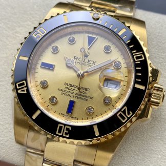 【Super Clone】Rolex Submariner 40 18k Champagne Diamond Dial Black Bezel 16613T Gold Watch